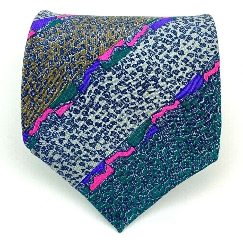MISSONI Diagonal Animal Print Striped Multicolor 100% Silk Necktie - Needs fix